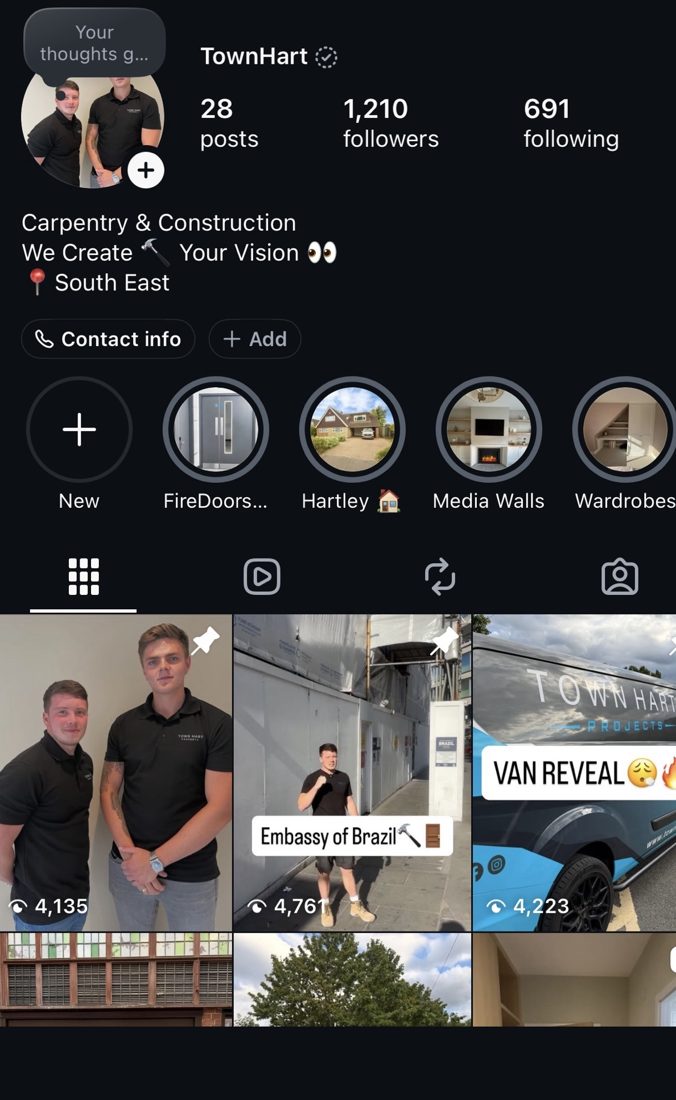 Town Hart Projects Instagram profile, @townhart.uk