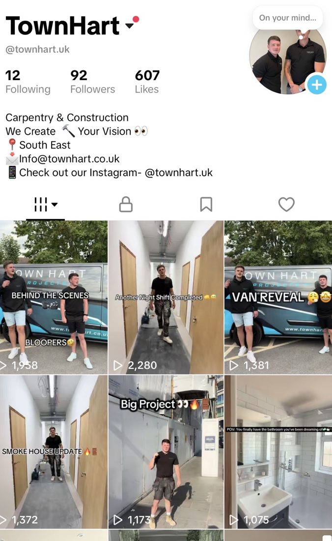 Town Hart Projects TikTok profile, @townhart.uk